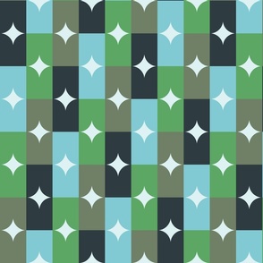 Retro Mod starburst check moss green navy