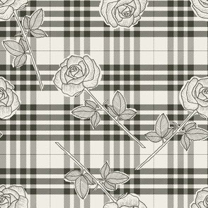 Fashionable Roses in Black & White Tartan