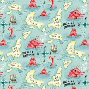 here are dragons vintage treasure map // small