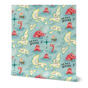 here are dragons vintage treasure map // large