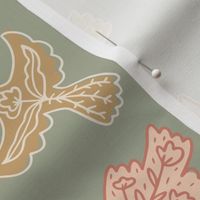 Bohemian - Nouveau ornate Doves - folk art florals - Decorative Dove 