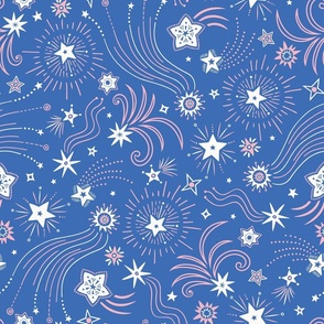 Sparkly Night Stars (large), cobalt and pastel pink
