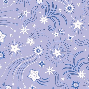 Sparkly Night Stars (xlarge), pastel violet and cobalt