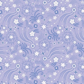 Sparkly Night Stars (medium), pastel violet and cobalt