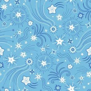 Sparkly Night Stars (large), aqua blue and cobalt