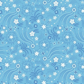 Sparkly Night Stars (medium), aqua blue and cobalt