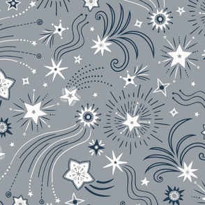 Sparkly Night Stars (x-large), gray and navy