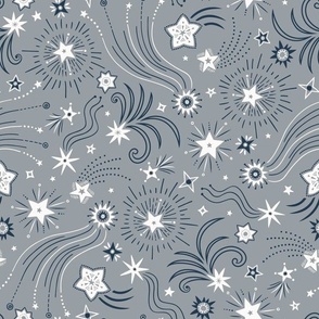 Sparkly Night Stars (medium), gray and navy