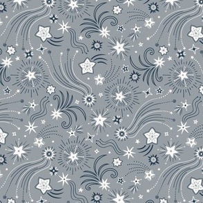 Sparkly Night Stars (x-small), gray and navy