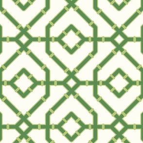 Chinoiserie bamboo trellis - Kelly green on Natural (#FEFDF4) - large
