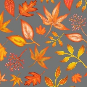Autumn Leaves, Cute Boho, Fall Leaf Design On Grey