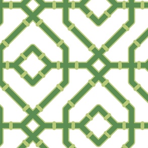 Chinoiserie bamboo trellis - Kelly green on white (#FFFFF) - extra large