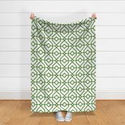 Chinoiserie bamboo trellis - Kelly green on white (#FFFFF) - large