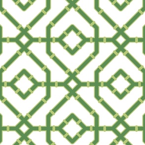 Chinoiserie bamboo trellis - Kelly green on white (#FFFFF) - large