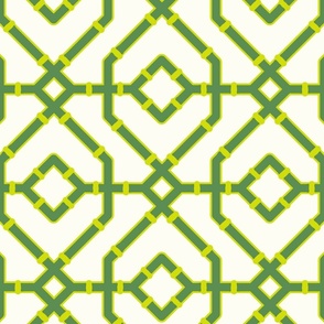 Chinoiserie bamboo trellis - Kelly green and chartreuse on Natural (#FEFDF4) - large