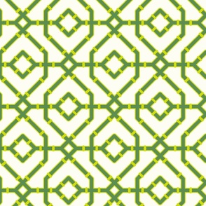 Chinoiserie bamboo trellis - Kelly green and chartreuse on Natural (#FEFDF4) - medium