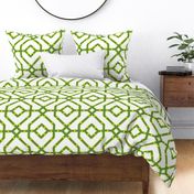 Chinoiserie bamboo trellis/lattice, grandmillennial - Kelly green and chartreuse on white (#FFFFFF) - extra large