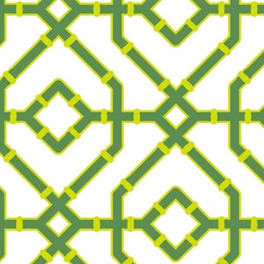 Chinoiserie bamboo trellis - Kelly green and chartreuse on white (#FFFFFF) - extra large
