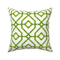 Chinoiserie bamboo trellis - Kelly green and chartreuse on white (#FFFFFF) - medium