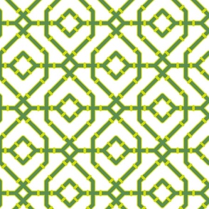 Chinoiserie bamboo trellis - Kelly green and chartreuse on white (#FFFFFF) - medium