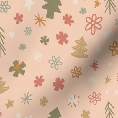 Christmas confetti - Cheerful arrangements of  Pine trees, Stars and florals
