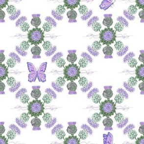 Flowering Artichoke & Butterfly Boho Print On A White Background