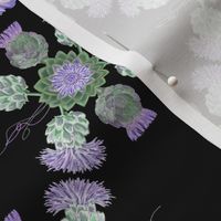 Flowering Artichoke & Butterfly Boho Print On Black