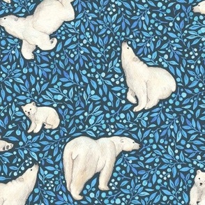 Floral Polar Bears Dark skies 