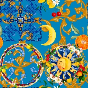 Sicilian sun,half moon,crescent,majolica,lemon art