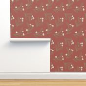 Elegant winter floral in Rust Red background