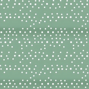 White Polka Dots on Dark Sage Green