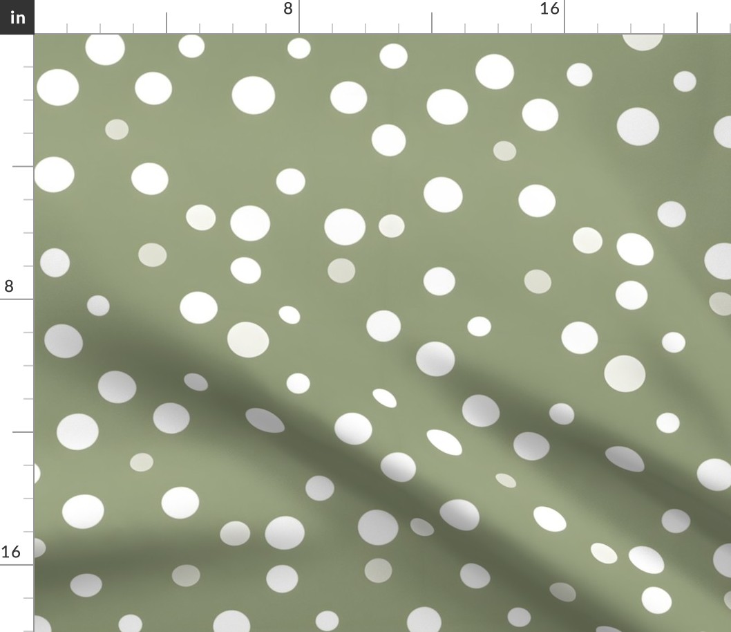 White Dots on Muted Olive Green 