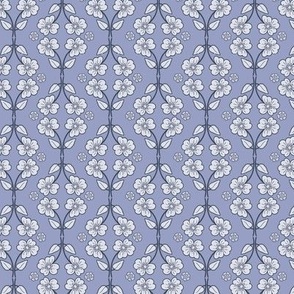 Floral stripe, vintage floral in lilac grey, small scale