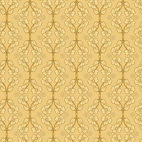 Floral stripe, vintage floral in mustard yellow, honey yellow and ochre small scale
