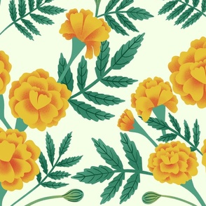 French Marigolds on Light Green - Jumbo