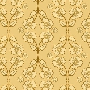 Floral stripe, vintage floral in mustard yellow, honey yellow and ochre, large scale