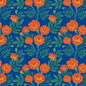 French Marigolds on Deep Blue 8x8