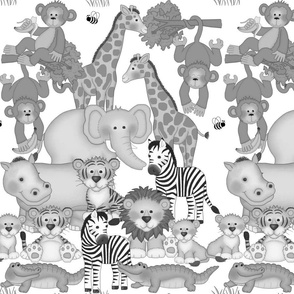 Safari Jungle Animals Gray Baby Nursery Kids Room Decor Large