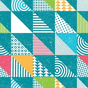 Op Art in Teal and White Triangles