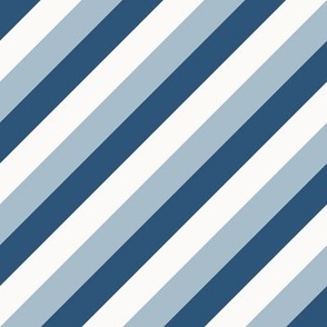 Diagonal Stripe Trio, winter blue (medium) - sloping lines in white, pastel and dark blue
