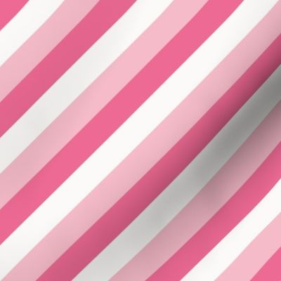 Diagonal Stripe Trio, pink (medium) - sloping lines in white, pastel pink and hot pink