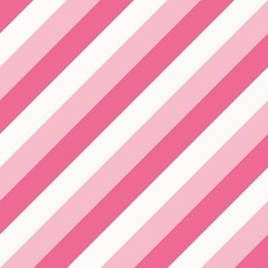 Diagonal Stripe Trio, pink (medium) - sloping lines in white, pastel pink and hot pink