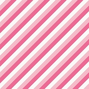 Diagonal Stripe Trio, pink (small) - sloping lines in white, pastel pink and hot pink