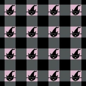 Cat in witch hats checkered pattern 1.5x1.5