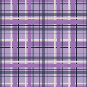 Violet purple, cream, plum, and grey plaid - beautiful textured plaid perfect for girl's bedroom or fashion