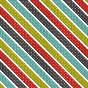 Retro textured stripe - poppy red, olive, teal and charcoal 