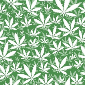 Bigger Scale Marijuana Cannabis Leaves White on Emerald Green