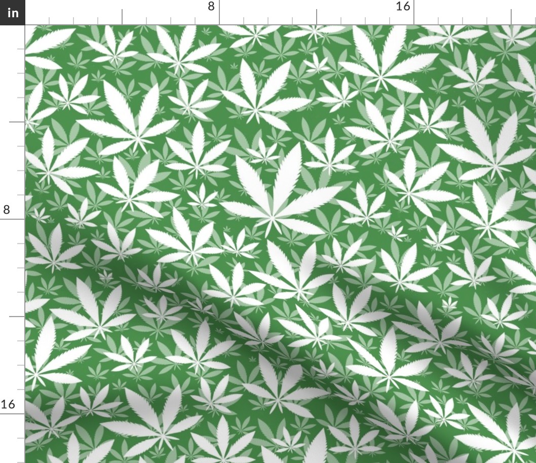Bigger Scale Marijuana Cannabis Leaves White on Emerald Green