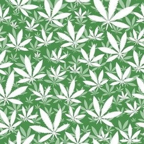 Smaller Scale Marijuana Cannabis Leaves White on Emerald Green
