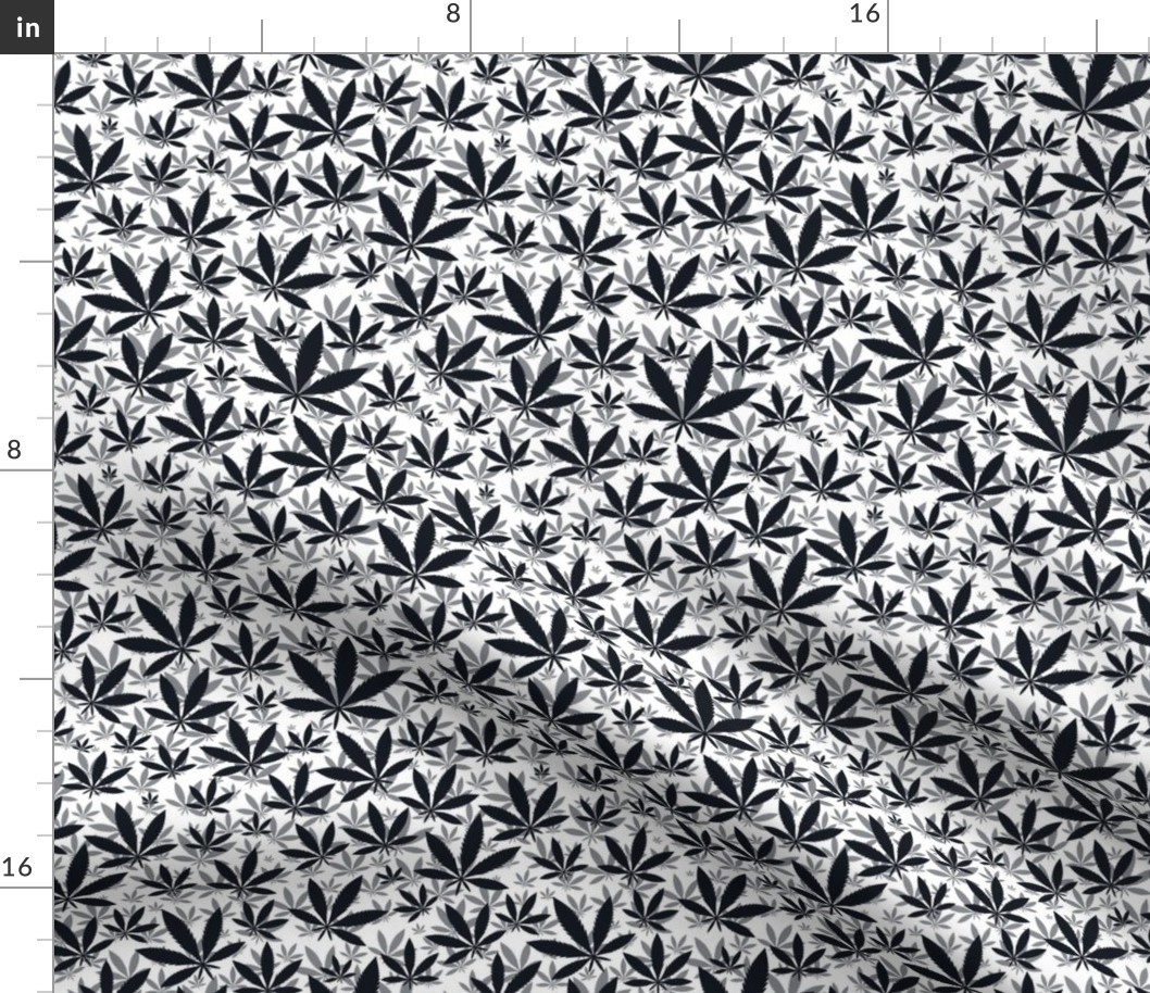 Smaller Scale Marijuana Cannabis Leaves Black on White